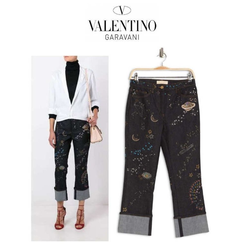 🪐☄️⭐Final Price⭐🌑🌜Valentino Space Embroidered Cuffed Jeans, Size 29 - Picture 14 of 16